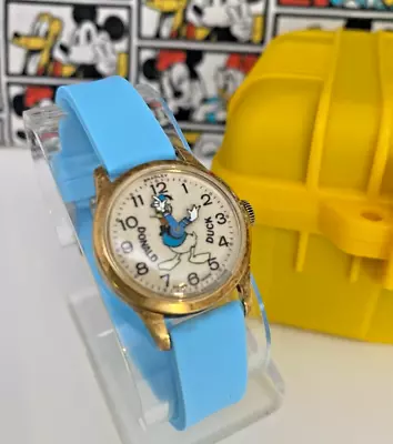 VINTAGE DISNEY BRADLEY SWISS DONALD DUCK MOVING HANDS WATCH '60/70s RUNS W/ CASE • $224.99