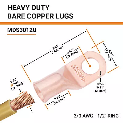 $41.25 • Buy Selterm Bare Copper Lugs Ring Terminals Heavy Duty Battery Wire Welding Cable