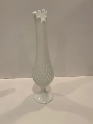 Fenton Hobnail Pedestal Vase Stretch Milk Glass Swung 13.25” • $22