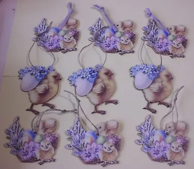 Easter Decorations X 9 Chicks 2 Designs Wooden Hanging Repro Vintage  • £5.95