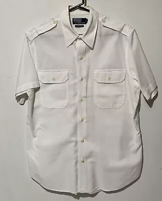 VTG Polo Ralph Lauren Men's Work Ocean Shirt Epaulets White • Medium • $47.99