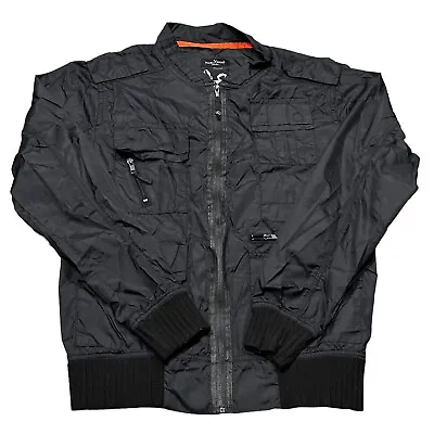 Marc Ecko Jacket Mens Small Cut & Sew Black Military Bomber Style Windbreaker • $27.92