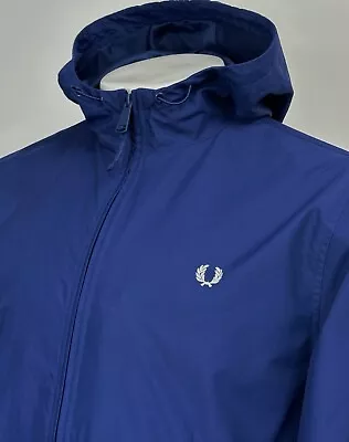 Fred Perry | Tipped Hooded Brentham Bomber Jacket M (Blue) Terraces Casuals 90s • £0.99