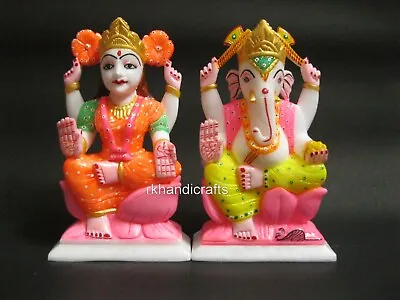 6.5 Inches Handmade Sculpture For Home Marble Lord Ganesha Goddess Laxmi Statue • $114.90