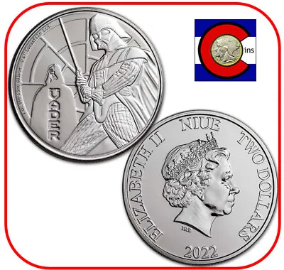 2022 Niue Darth Vader Star Wars $2 1 Oz BU Silver Coin In Direct Fit Capsule • $34.75