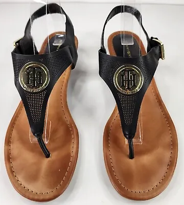 Tommy Hilfiger Sandals Womens Size 8.5M Black King Signature Mom Core Sling Back • $25.99