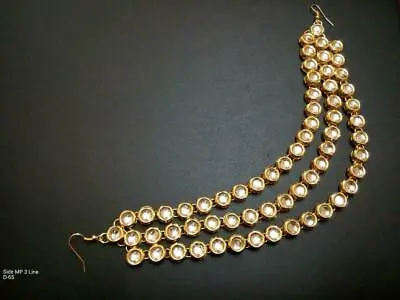 Indian Gold Plated Side Matha Patti 3 Line Hair Harness Head Fashion Jewelry • $19.39