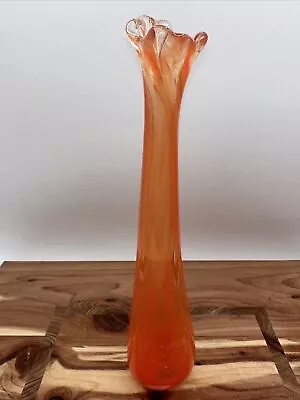 Vintage Le Smith Orange Persimmon Fire Swung Art Glass Vase 10.5” • $149