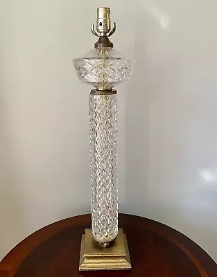 Vintage Mid Century Hand Cut Crystal Diamond Pattern Brass Base Table Lamp 26.5” • $39.95