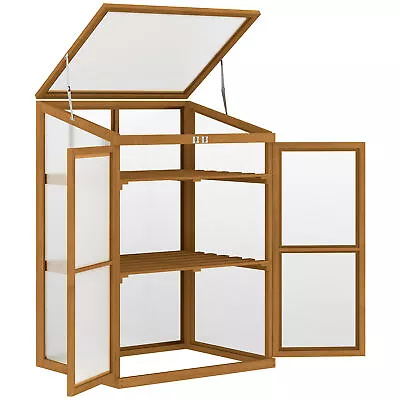 Wooden Cold Frame Greenhouse Small Mini Planter Box With Shelves Outdoor Indoor • $113.49
