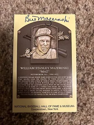 Bill Mazeroski HOF Yellow Plaque Postcard Autograph Signed Pirates • $11.99