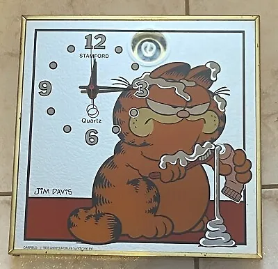 Vintage 1978 Garfield Jim Davis Mirror Clock Stamford Art Clock Does Not Work. • $199.95