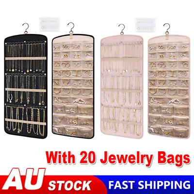 Hanging Jewelry Organizer Dual-sided Necklace Earrings Rings Hanger Storage Bags • $8.49