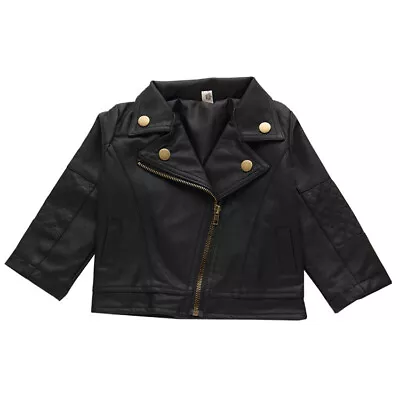 Girl Boy Faux Leather Coat Jacket Kids Cool Baby Biker Zip Up Outwear Jacket • £17.89