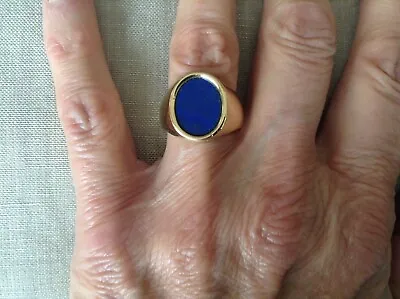Vintage ABL 1960s 14K YG Men's Oval Lapis Lazuli Stone Ring Sz 8  10.6g • $915