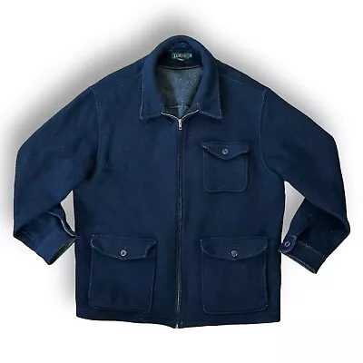 Vintage 90s J Crew Wool Barn Field Coat Chore Jacket Mens XL Navy Blue Green Tag • $45