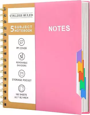 CAGIE 5 Subject Notebook College Ruled 6'' X 8'' Hardcover 6.2''x8.2'' Pink  • $14.76