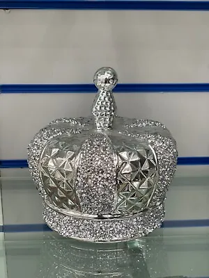 £18.99 • Buy Stunning Silver Crushed Diamond Sparkly Crown King Queen Ornament Shelf Sitter