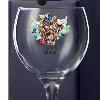 Personalised Highland Cow Butterfly Cocktail Gin Glass Gift For Her ALL-1 • £14.99