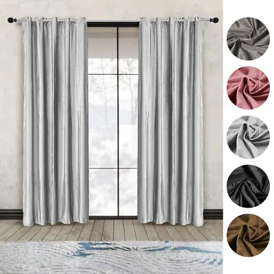 £5.69 • Buy 66x54 Inch Blackout Velvet Curtains Eyelet Ring Top Ready Made Lined Pair