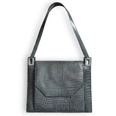 Vicenza Crocodile Croc Embossed Leather Hard Structured Modern Bag Grey Purse • $100