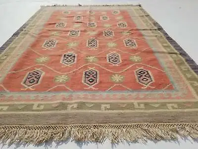 Distressed Vintage Handmade Traditional Geometric Kilim Rug Carpet 182x129cm • £275