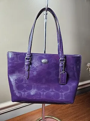Coach 52534  Peyton Linear C Embossed Patent Leather Top Handles Cute Purple Bag • $52