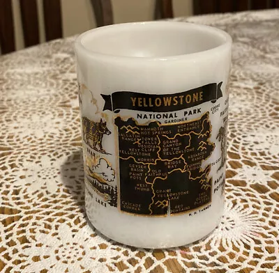 FEDERAL  Vtg. Milk Glass Coffee Cup Mug YELLOWSTONE NATIONAL PARK - EUC • $14.99