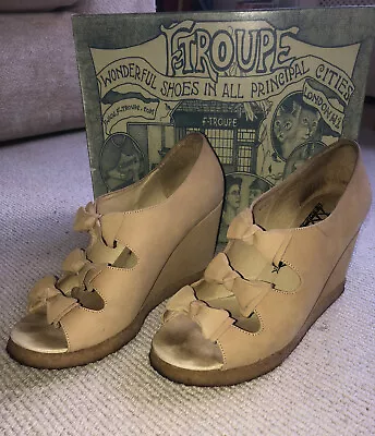 F-Troupe Sand Nubuck Wedges Size 39 / UK 6 Bow Details  • £25