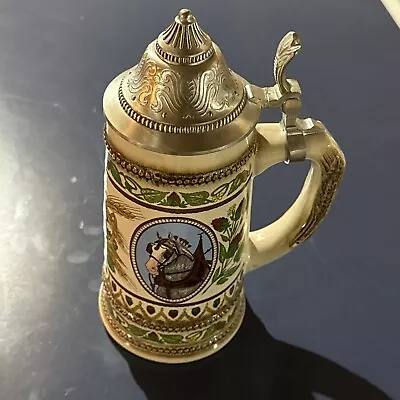 Vintage Ceramic Gerz Beer Stein With Lid West Germany Horses Hops 94% Zinn Tin • $2.96