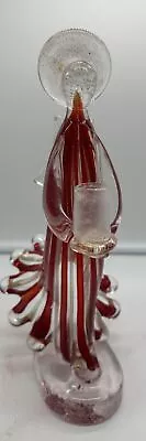 Mid Century Murano Glass Italy Red Candy Cane Stripe W/Gold Angel Candle Holder • $100