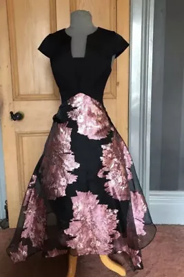 £69.95 • Buy Gorgeous Coast Black Pink Floral Jacquard Occasion Midi Party Dress Size 14