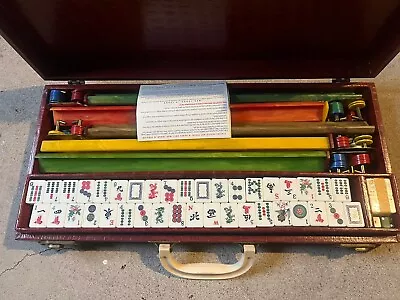 VINTAGE MAH JONG MAJONG JONGG SET 164 LARGE WHITE TILES By CARDINAL COMPLETE • $199.99