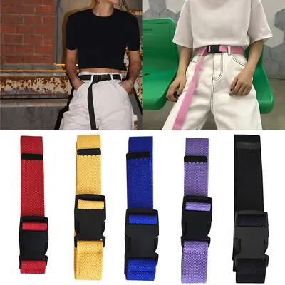 £3.35 • Buy Mens Womens Unisex Canvas Belt Webbing Black Buckle Belt Fashion Long Belts