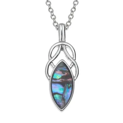 Celtic Knot Necklace Natural Paua Abalone Shell Pendant Silver Jewellery Boxed • £9.95