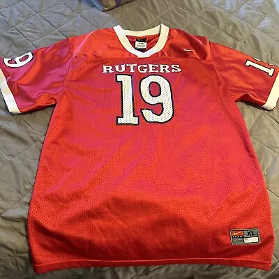 Vintage Nike Rutgers Scarlet Knights Red White Football Jersey Mens Sz Youth XL • $24.99