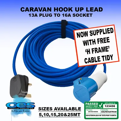 £4.95 • Buy 13amp Plug To 16amp Blue Socket Extension Lead Adapter 5m - 25m Caravan Hook Up 