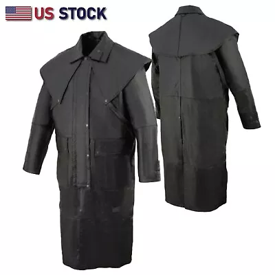 Genuine Old School Leather Duster Men's Black Full Length Removable Cape #SH910 • $299