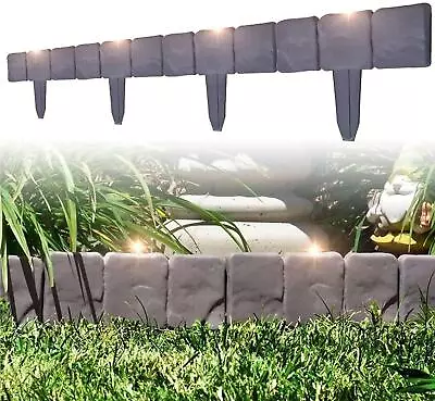 Grey Solar Powered Stone Effect Lawn Garden Plant Edging Border (Pack Of 10) • £13.99