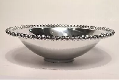 Mariposa 13” Pearled Serving Bowl String Of Pearls Line Aluminum-Hand Crafted • $110