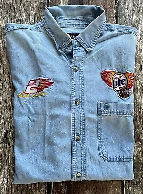 Chase Authentics Nascar Denim Shirt Rusty Wallace Miller Harley Mens Large Great • $19.99