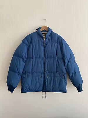 Vintage 1960s Eddie Bauer Goose Down Navy Blue Puffer Coat Jacket - Medium • $150