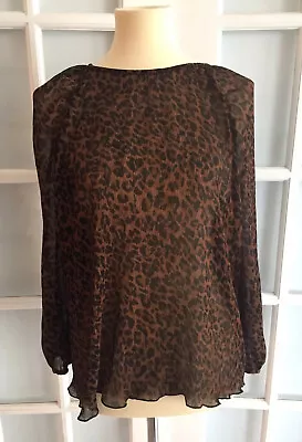 New ZARA Woman Brown Leopard ANIMAL PRINT BLOUSE Long Sleeve Size M O2923 • $18