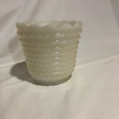 Vintage White Milk Glass Hobnail Planter Candy Dish W/Scalloped Top 4 1/2  Tall • $12.99