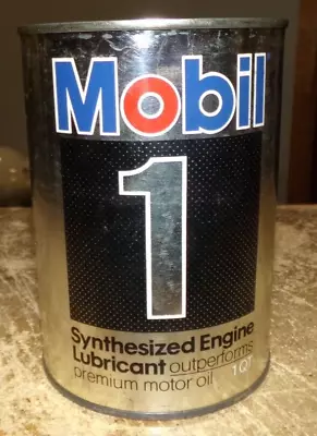 Vintage Mobil 1 Synthesized Metal Quart Oil Can Empty Good Used • $9.99