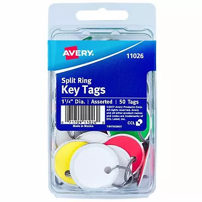 Avery 1-1/4  Key Tags Split Ring Assorted Colors 50 Tags (11026) • $9.06