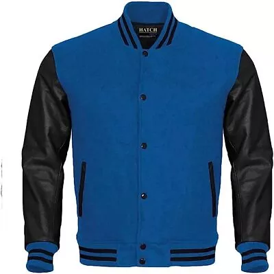 Men’s Varsity Baseball Jacket Wool Body Genuine Leather Arms Letterman Jacket Au • $125