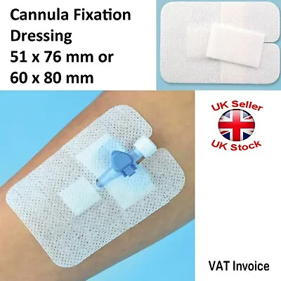 100 X CANNULA FIXATION DRESSING Plaster Tape STERILE NON-WOVEN 51x76 Or 60x80mm • £11.97