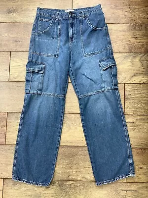 Ladies ZARA Blue Denim Cargo Jeans - Size EUR 42/UK 14 - Ex Cond • £0.99