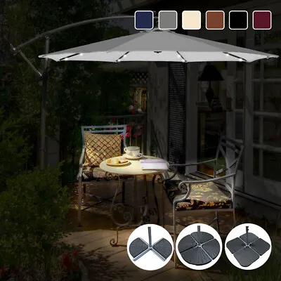 3M LED Banana Parasol Patio Sun Shade Outdoor Garden Hanging Umbrella Cantilever • £35.99